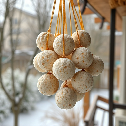Processed suet balls hanging outside