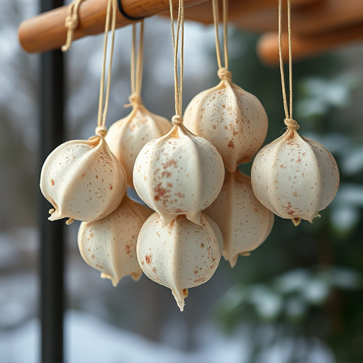 Processed suet balls hanging outside