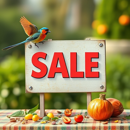 Promotional sale sign on bird food
