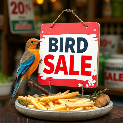 Promotional sale sign on bird food