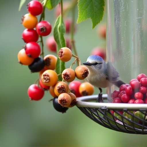 Ripe berries on garden bird feeder