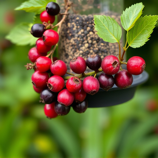 Ripe berries on garden bird feeder