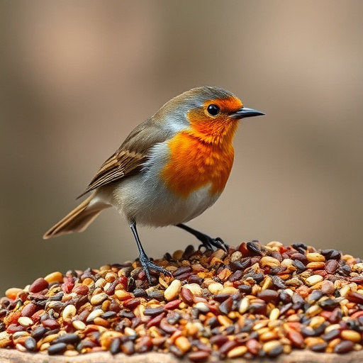 Robin enjoying insect-rich seed mix
