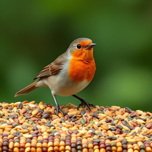 Robin enjoying insect-rich seed mix
