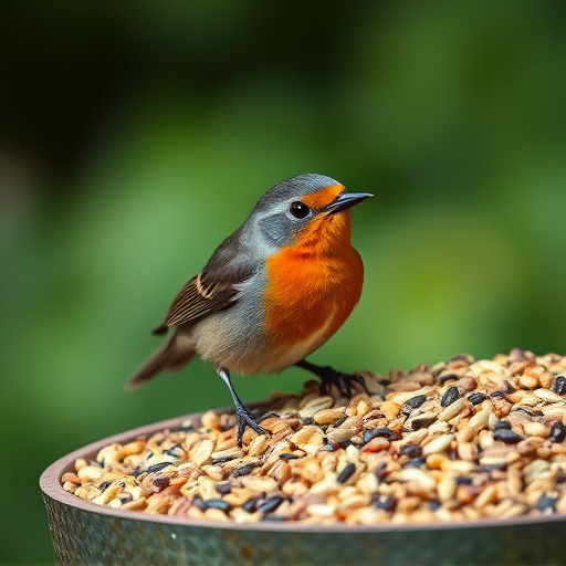 Robin enjoying insect-rich seed mix