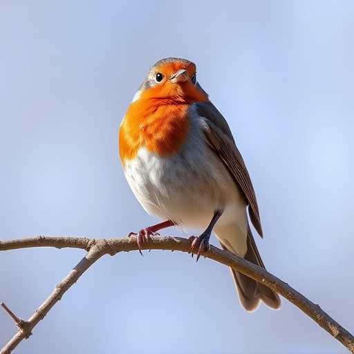 Robin with bright red breast perched