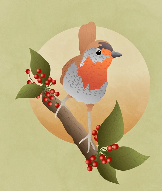 Robin with bright red breast perched