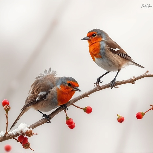 Robins and tits pecking suet pieces