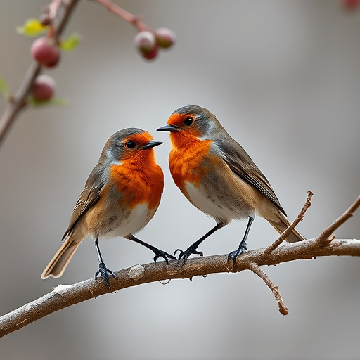 Robins and tits pecking suet pieces