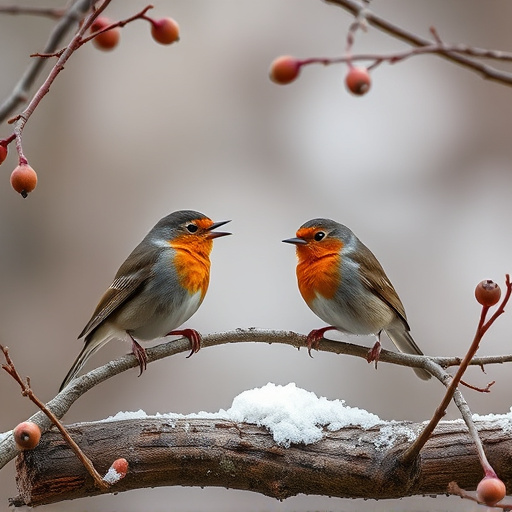 Robins and tits pecking suet pieces