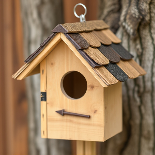 Rustic bird box with roof shingles