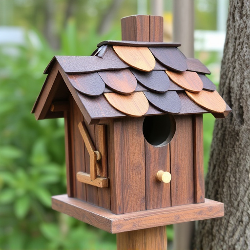 Rustic bird box with roof shingles