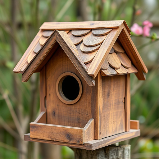 Rustic bird box with roof shingles