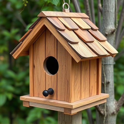 Rustic bird box with roof shingles