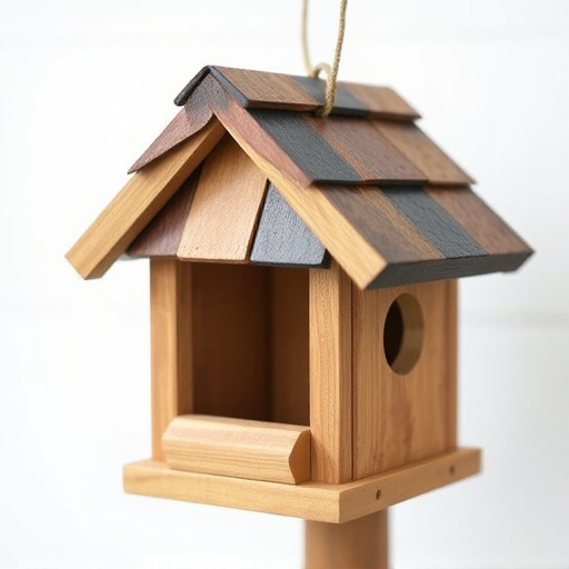Rustic bird box with roof shingles