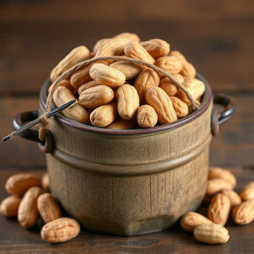 Rustic container filled with bird peanuts