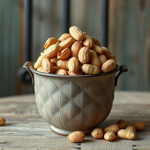 Rustic container filled with bird peanuts