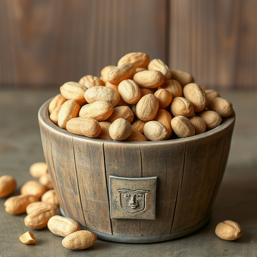 Rustic container filled with bird peanuts