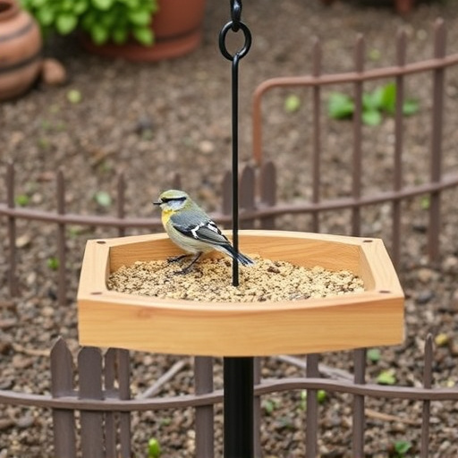 Rustic wooden ground bird feeder tray