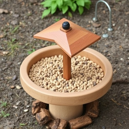 Rustic wooden ground bird feeder tray