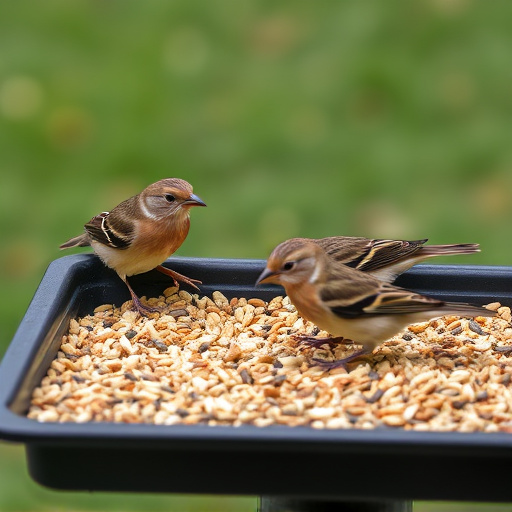 Seed-filled tray for ground-feeding birds