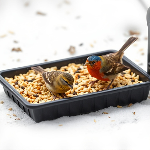 Seed-filled tray for ground-feeding birds