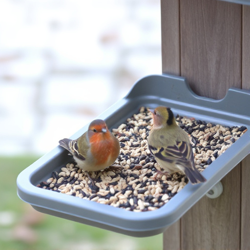 Seed-filled tray for ground-feeding birds
