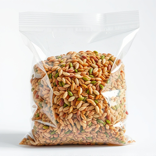 Seed mix in transparent plastic bag