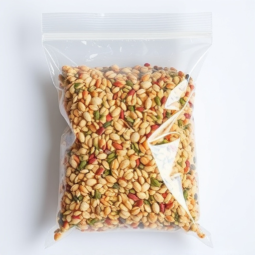 Seed mix in transparent plastic bag