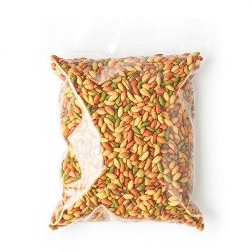 Seed mix in transparent plastic bag