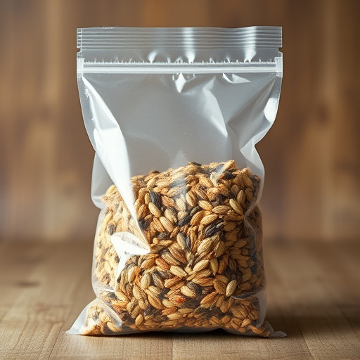Seed mix in transparent plastic bag