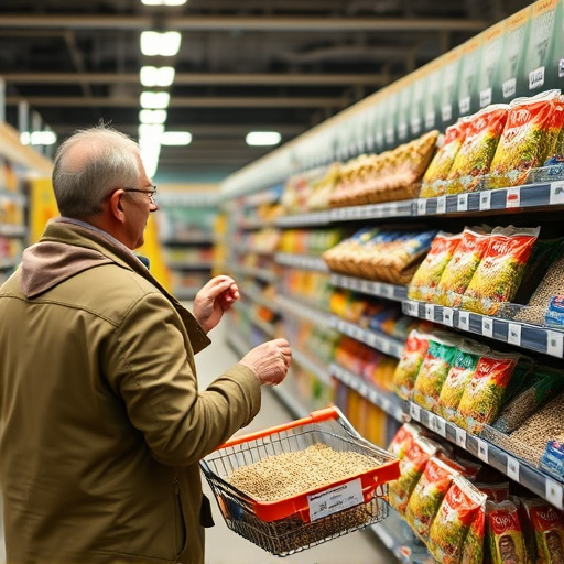 Shopper comparing bird seed prices