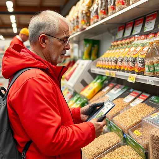 Shopper comparing bird seed prices
