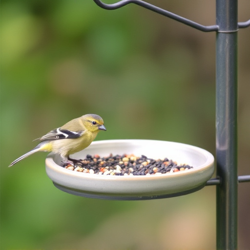 Small bird feeding platform with seed tray