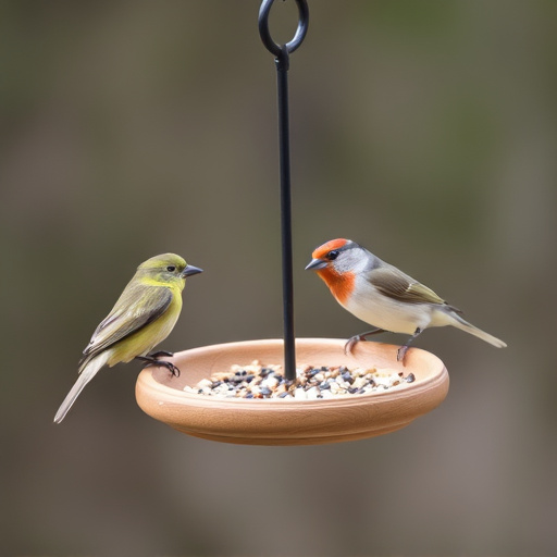 Small bird feeding platform with seed tray