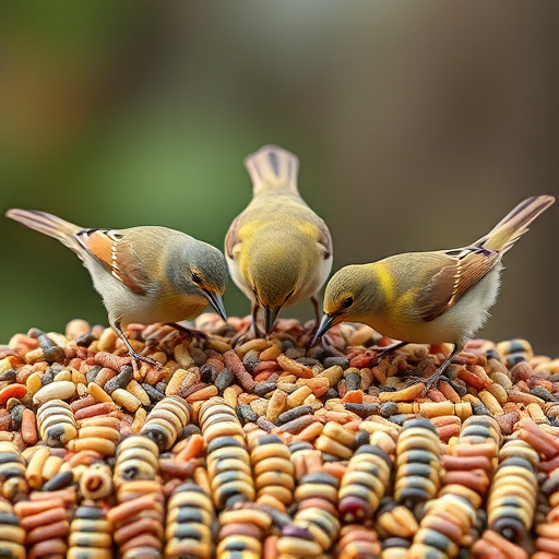 Small birds feeding on seed assortment