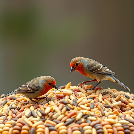 Small birds feeding on seed assortment