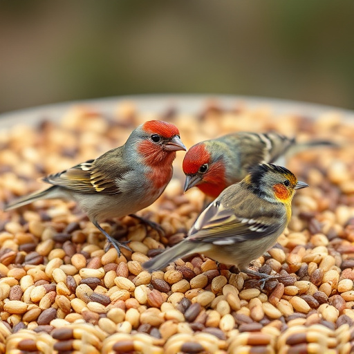 Small birds feeding on seed assortment
