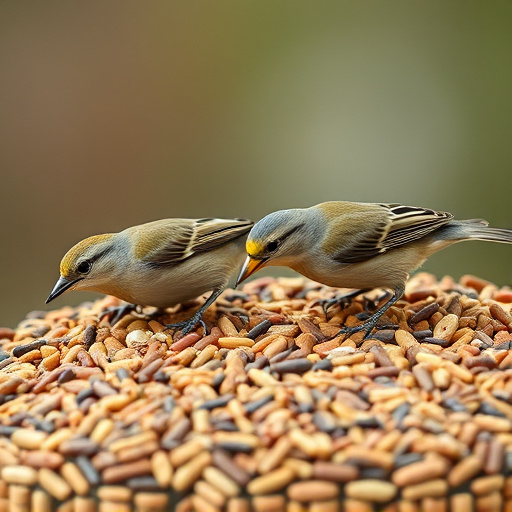 Small birds feeding on seed assortment