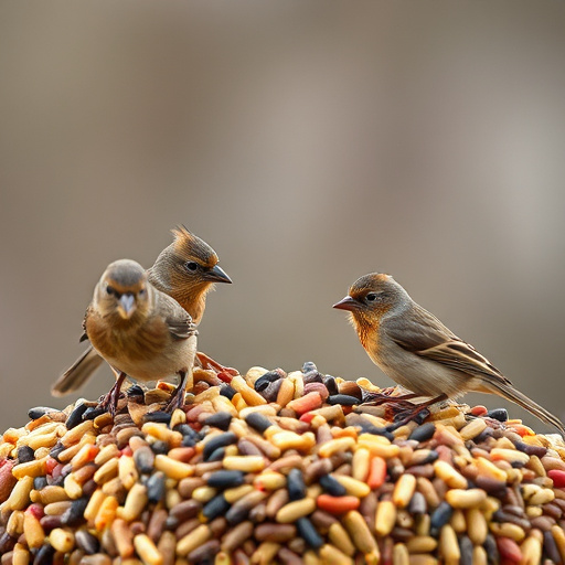 Small birds feeding on seed assortment