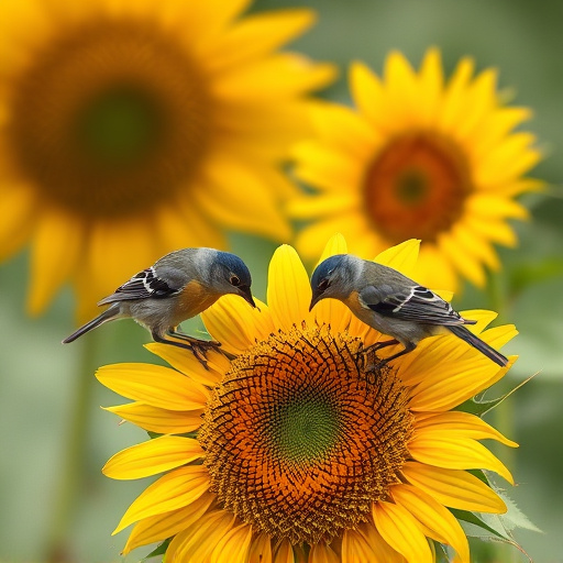 Small birds feeding on sunflower hearts