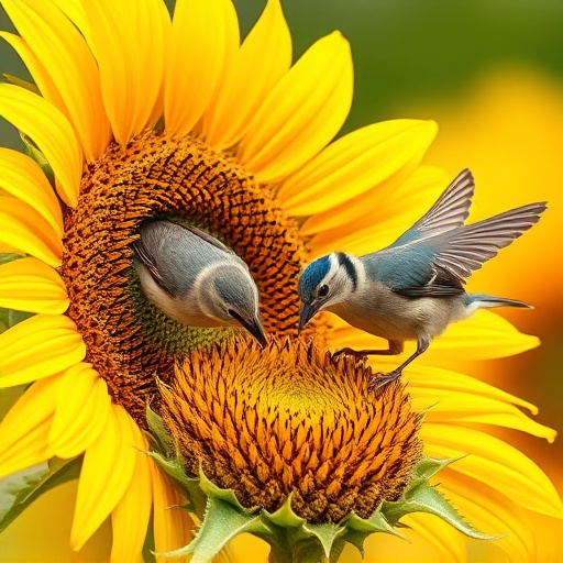 Small birds feeding on sunflower hearts