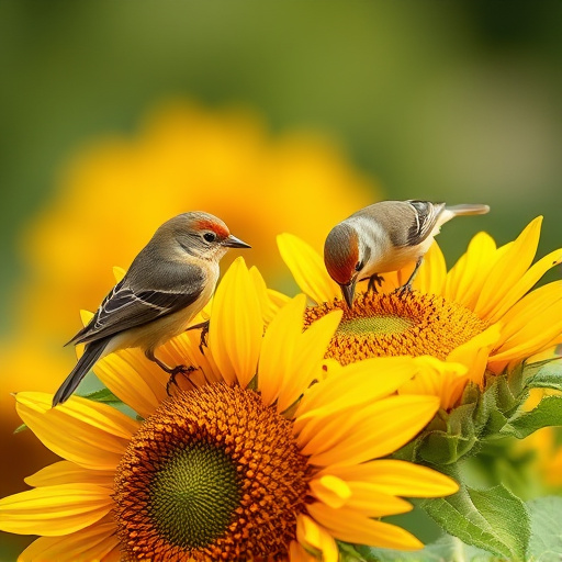 Small birds feeding on sunflower hearts
