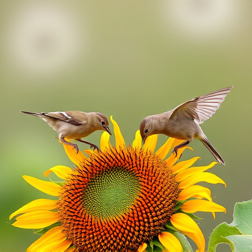 Small birds feeding on sunflower hearts