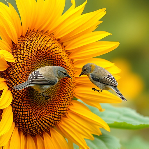 Small birds feeding on sunflower hearts