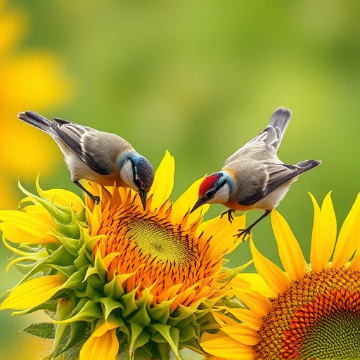 Small birds feeding on sunflower hearts