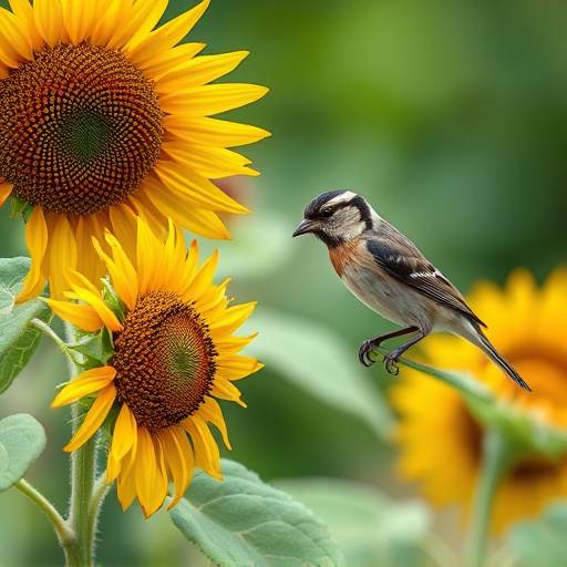 Small garden birds eating sunflower hearts