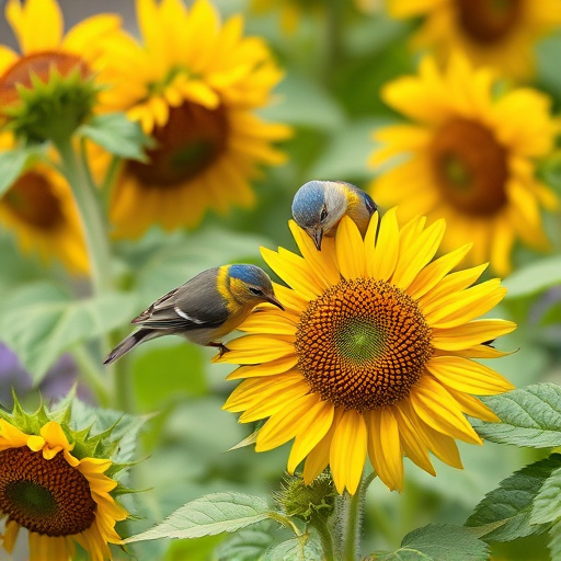 Small garden birds eating sunflower hearts