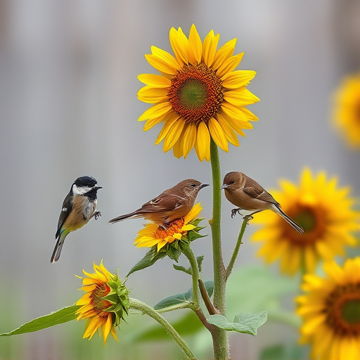 Small garden birds eating sunflower hearts