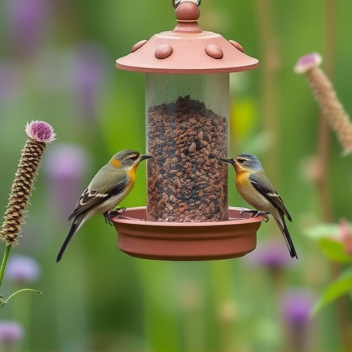 Small garden birds feeding on no-mess mix